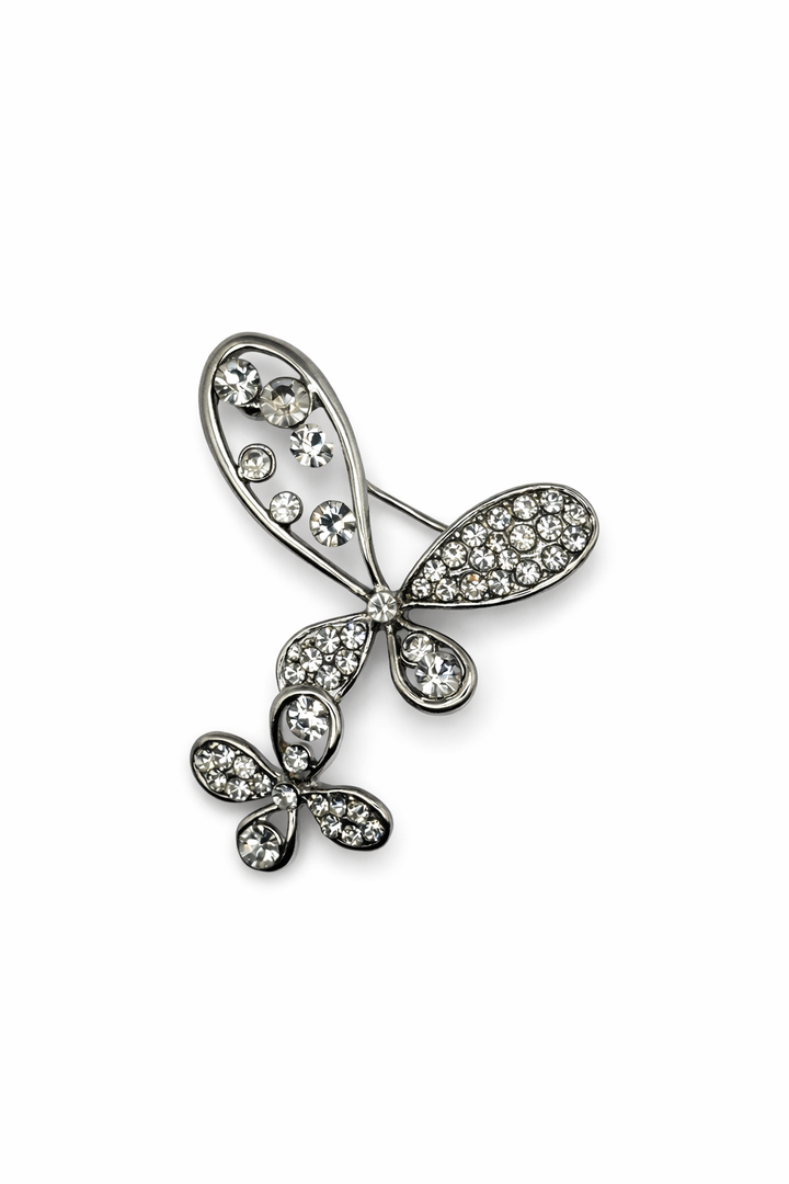 Silver-Tone Crystal Double Butterfly Brooch Default Title Petit Détail Lebanon