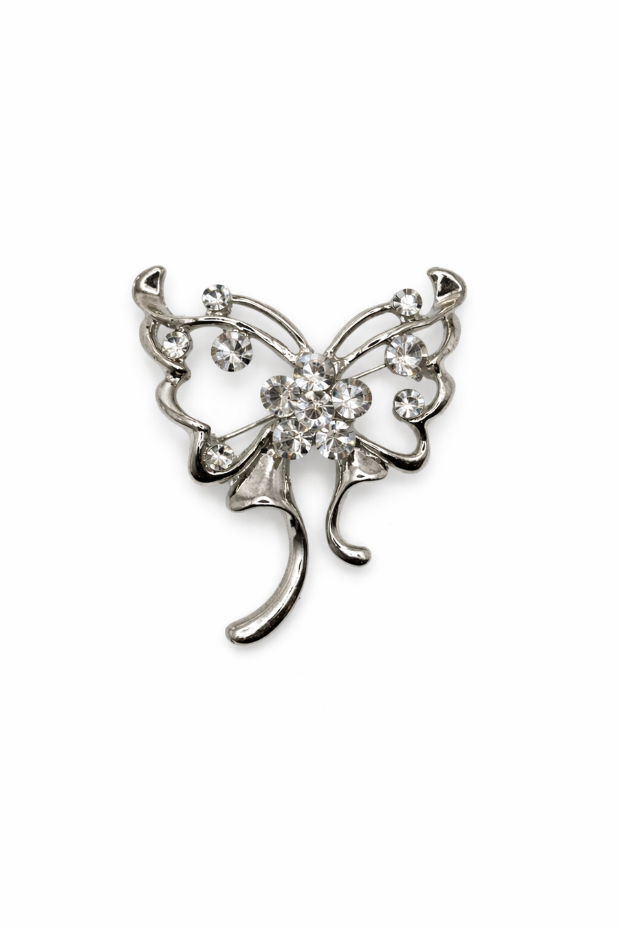 Silver-Tone Crystal Ribbon Butterfly Brooch Default Title Petit Détail Lebanon