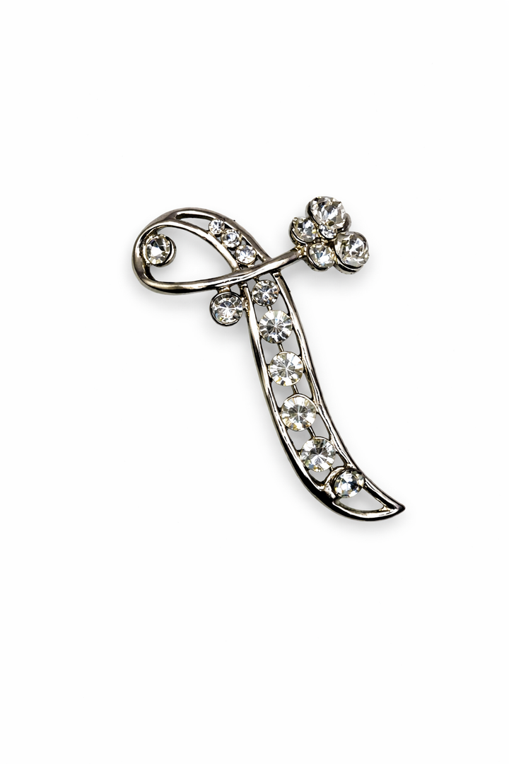 Silver-Tone Crystal Ribbon Curve Brooch Default Title Petit Détail Lebanon