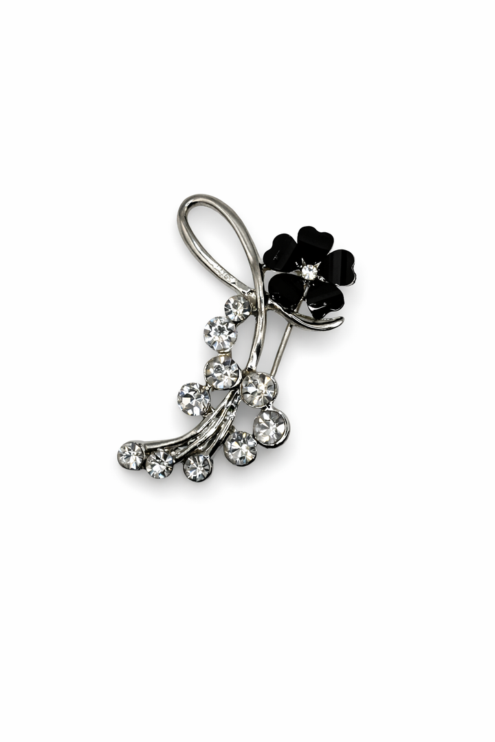 Silver-Tone Crystal Spray Brooch with Black Enamel Accent Default Title Petit Détail Lebanon