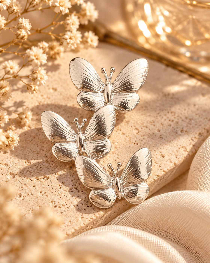 Silver Triple Butterfly Brooch