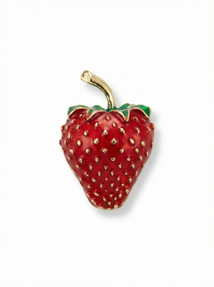 Classic Red Strawberry Brooch – Enamel & Gold Tone Petit Détail Lebanon