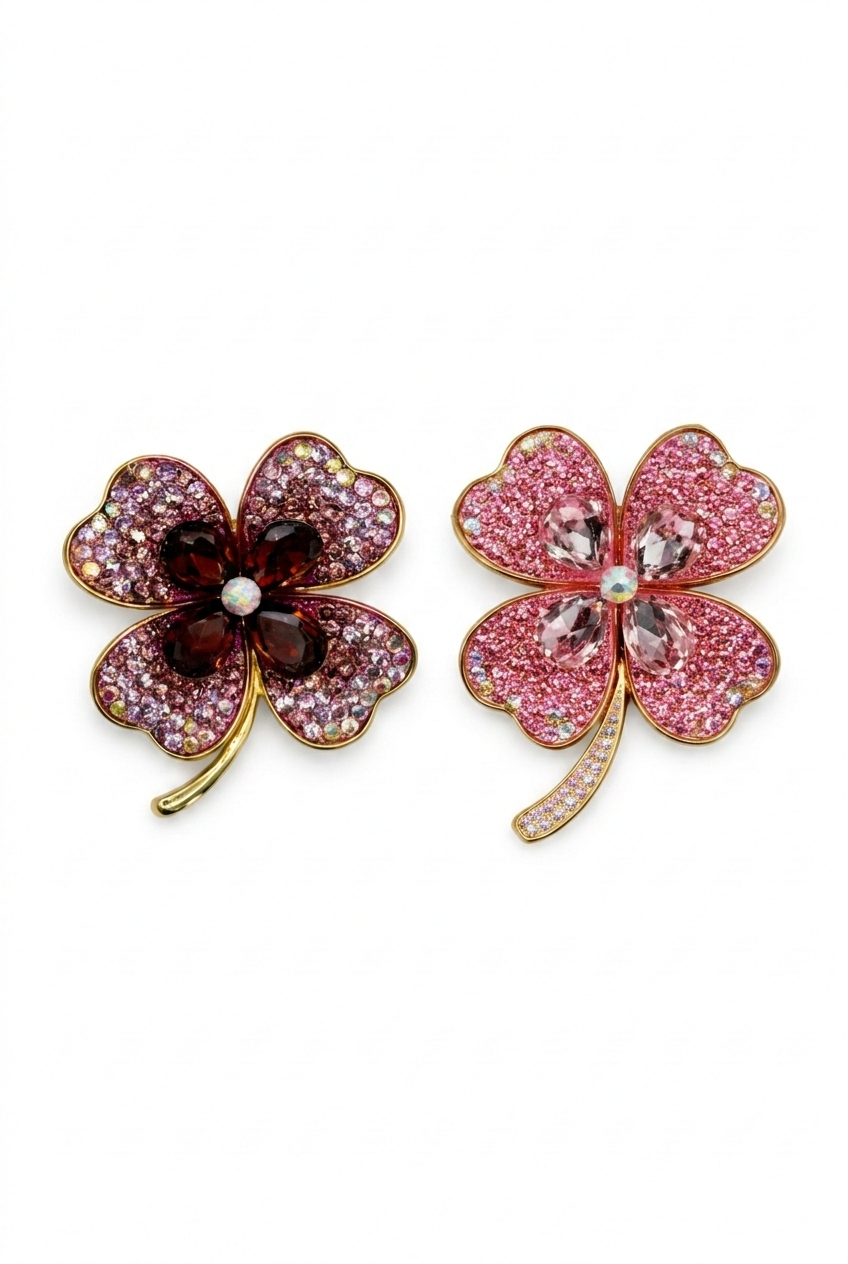 Sparkling Crystal Four-Leaf Clover Brooch Petit Détail Lebanon