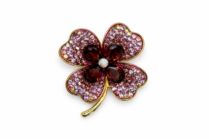 Sparkling Crystal Four-Leaf Clover Brooch Petit Détail Lebanon