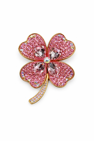 Sparkling Crystal Four-Leaf Clover Brooch Pink Petit Détail Lebanon
