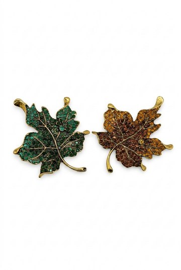Sparkling Crystal Maple Leaf Brooch