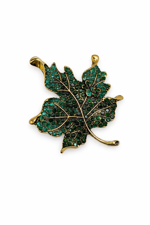 Sparkling Crystal Maple Leaf Brooch Green Petit Détail Lebanon