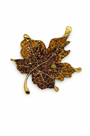 Sparkling Crystal Maple Leaf Brooch Brown Petit Détail Lebanon