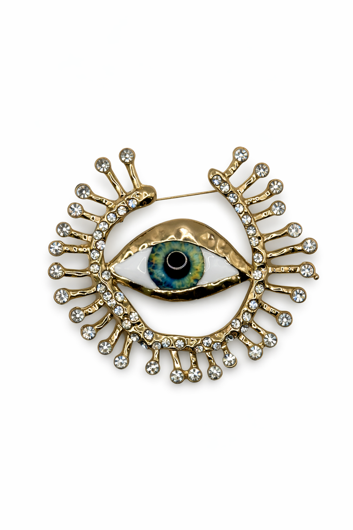Surrealist Gold-Tone Evil Eye Brooch Default Title Petit Détail Lebanon