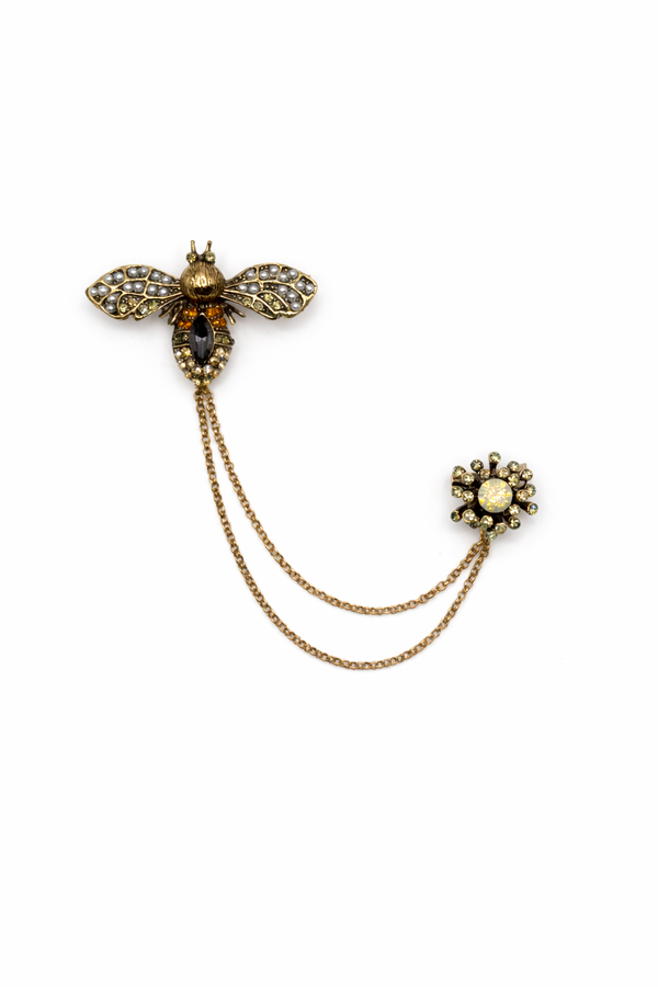 Vintage Style Crystal Brown Bee Chatelaine Brooch Default Title Petit Détail Lebanon