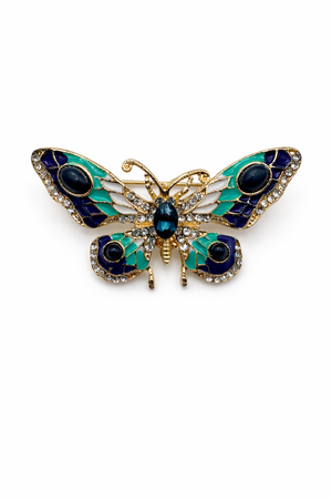 Vintage Style Enamel & Rhinestone Butterfly Brooch Blue Petit Détail Lebanon