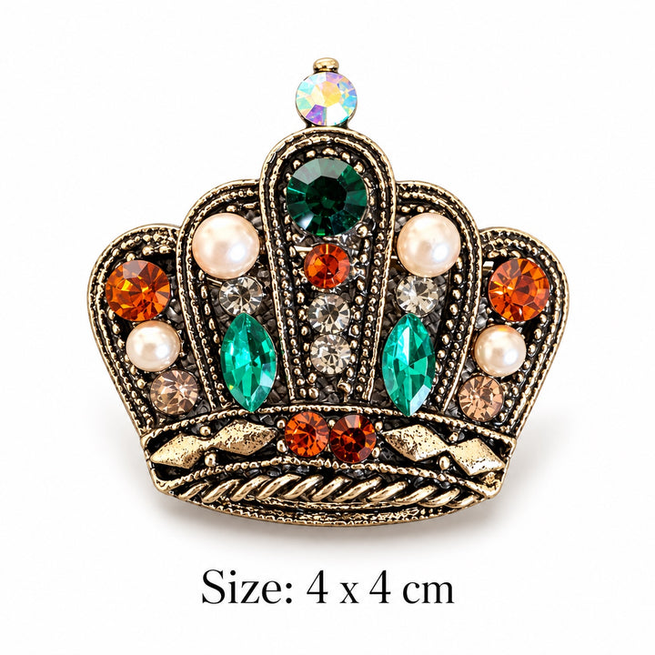 Vintage Multicolor Jeweled Crown Brooch