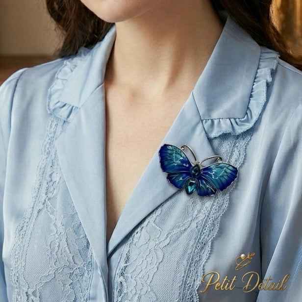 Vintage Style Blue Enamel & Crystal Butterfly Brooch Petit Détail Lebanon