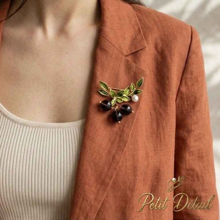 Vintage Style Enamel Berry Branch Brooch Petit Détail Lebanon