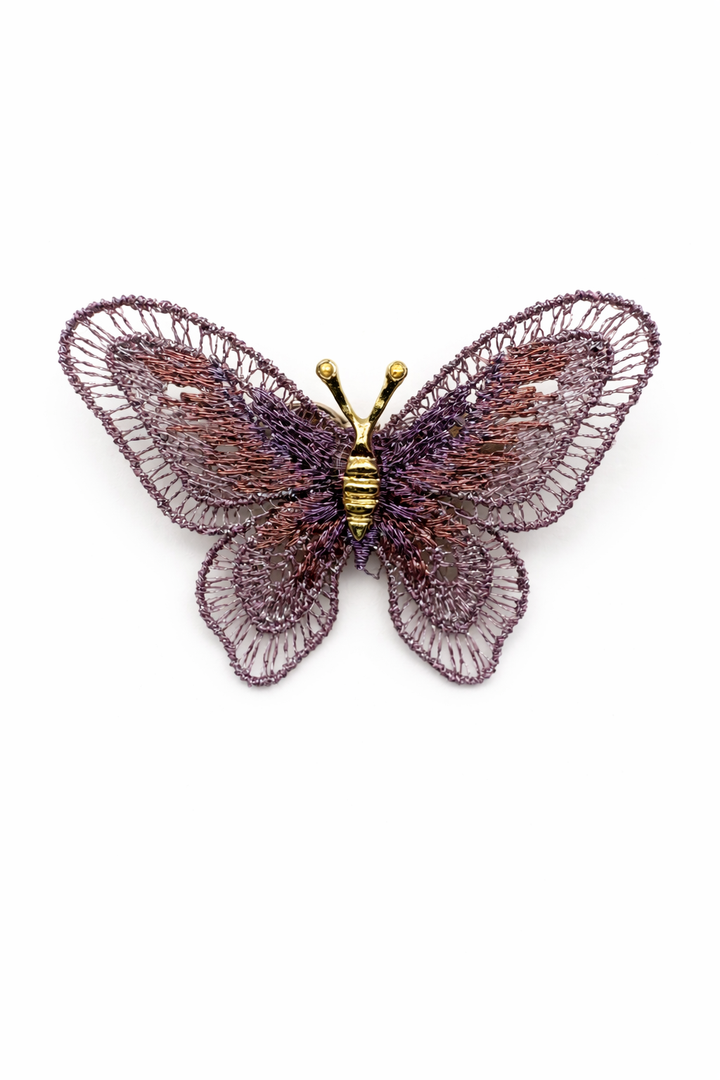 Vintage Style Two-Tone Woven Wire Butterfly Brooch Petit Détail Lebanon