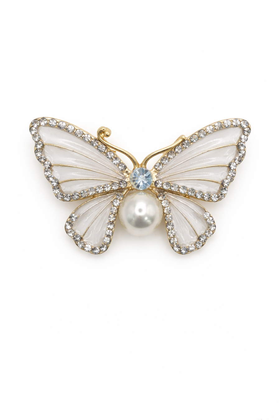 White Enamel & Pearl Butterfly Brooch Default Title Petit Détail Lebanon